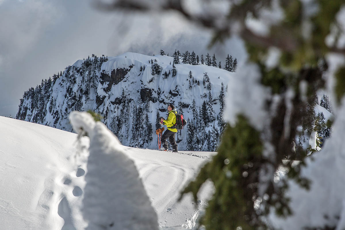 Arc'teryx Alpha SV hardshell jacket (standing in snowy backcountry)